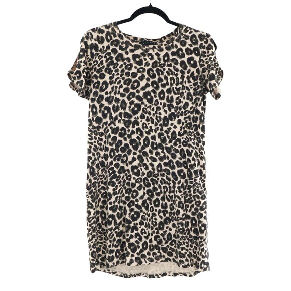 Sanctuary Leopard Tee Dress Womens XS Beige Casual Basic Elevated Weekend Trendy - Picture 1 of 16